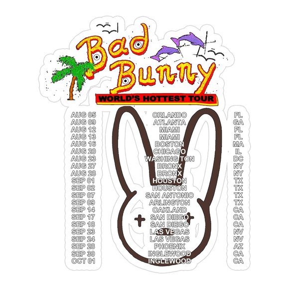 Bad Bunny Sticker, World's Hottest Tour Sticker, Bunny Sticker - Picture 1 of 1